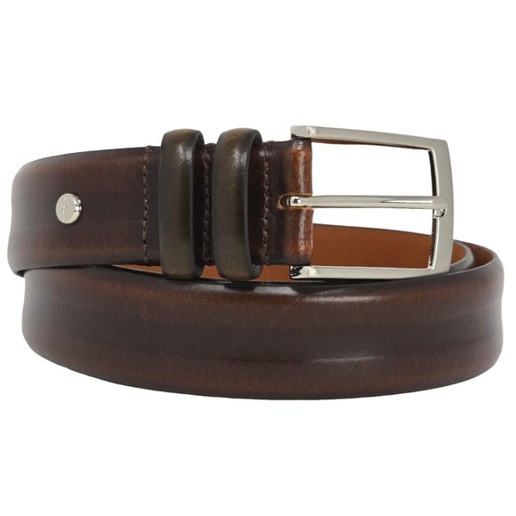 Boconi Men’s Brown Leather Belt Size 36 Classic Silver Buckle Office Casual - Picture 1 of 12